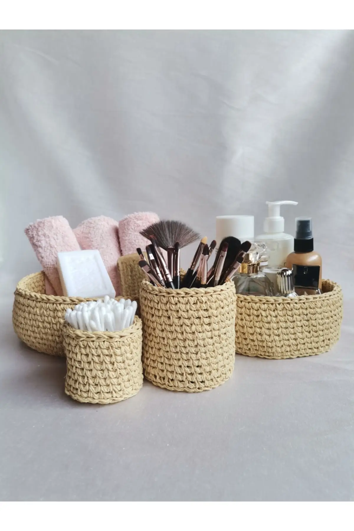 4 Pieces Handmade Wicker Multi-Purpose Basket Organizer Brush Holder Cotton