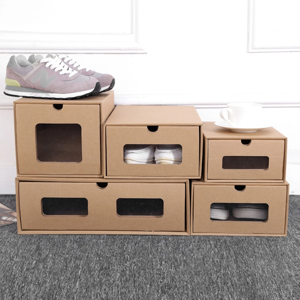 

6pcs Transparent Shoe Box Drawer-Style Shoes Storage Container Dust-Proof Shoe Organizer For Home Khaki 30X21Cm
