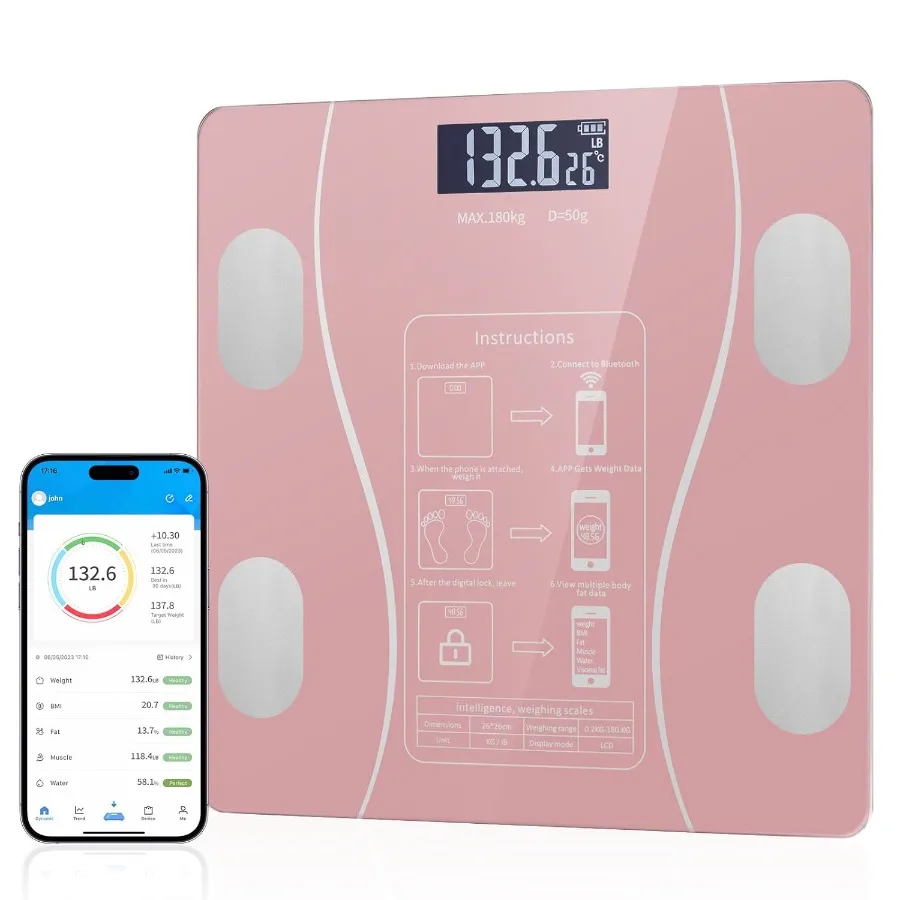 

Bluetooth Smart Scale with Health App Integration for Home Use Stylish LED Display Body Fat Scale with AppSynced Tracking for W