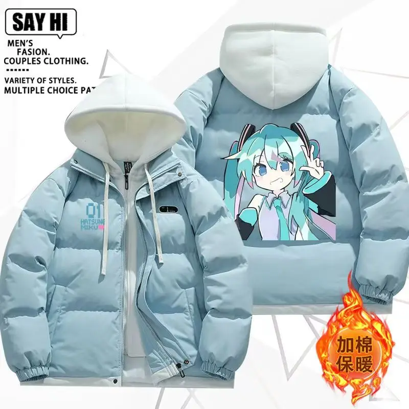 

Товары в стиле аниме Hatsune Miku MIKU, куртка с капюшоном Arakawa Kewi и хлопчатобумажной подкладкой, утолщенная искусственная хлопковая куртка из двух частей