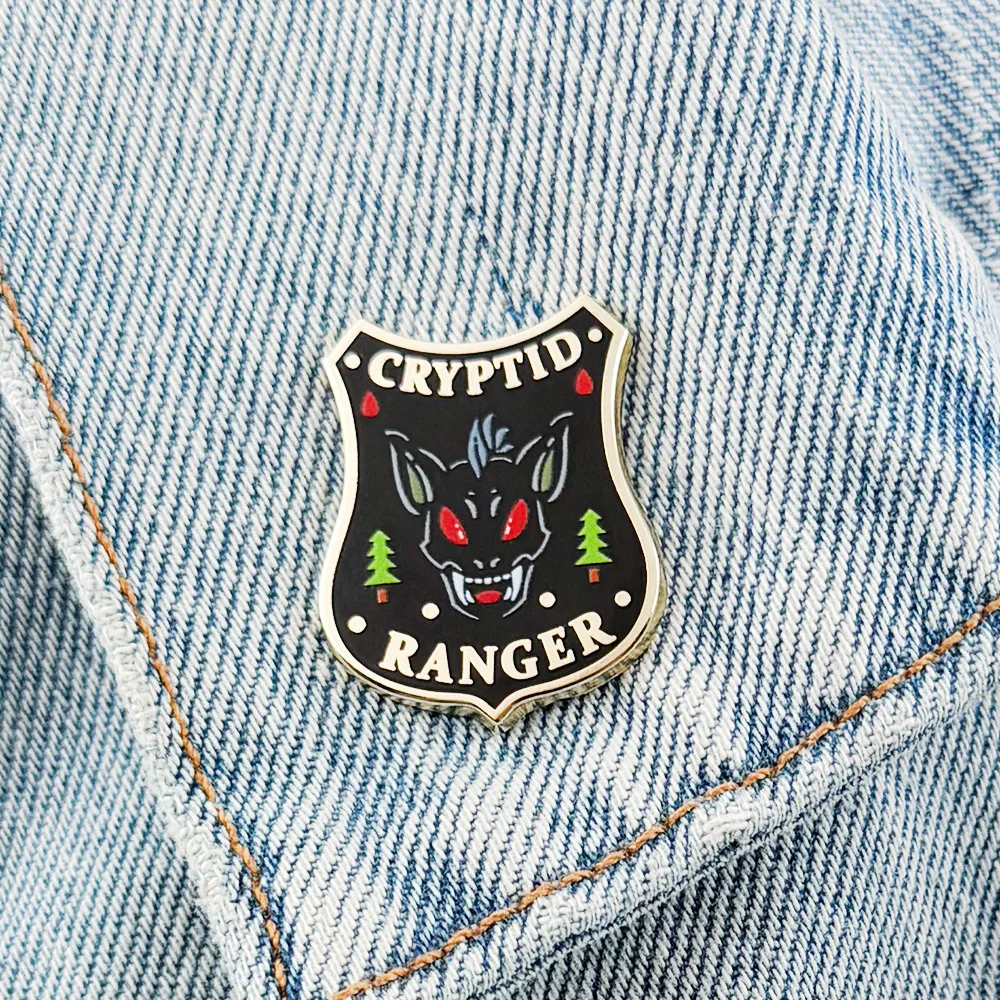Cryptid Ranger-Enamel Pin Mystery Creature Badge Red Eyes Forest Spirit Brooch Denim Jacket Backpack Jewelry Gift for Fans - view 4