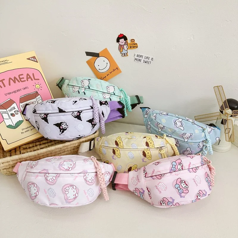 Sanrio Cute Cartoon Chest Bag Hello Kitty Cartoon Pocket Cinnamoroll Kuromi Storage Bag My Melody Pom Pom Purin Birthday Gift