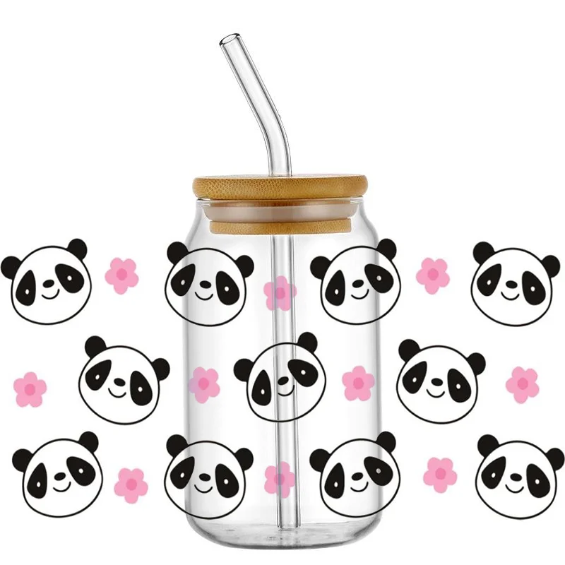 3D Cut Animals Panda Waterproof Decal UV DTF Transfers Sticker Cup Wrap for 16oz Libbey Glasses DIY Washable Mug Sticker