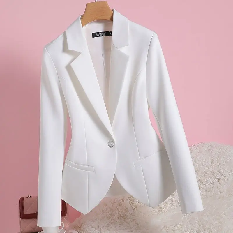 

White Slim Fit ort Suit Jaet for Women Faionable Ele Sle Versatile Formal Top Spring Autumn Seasonal Wear