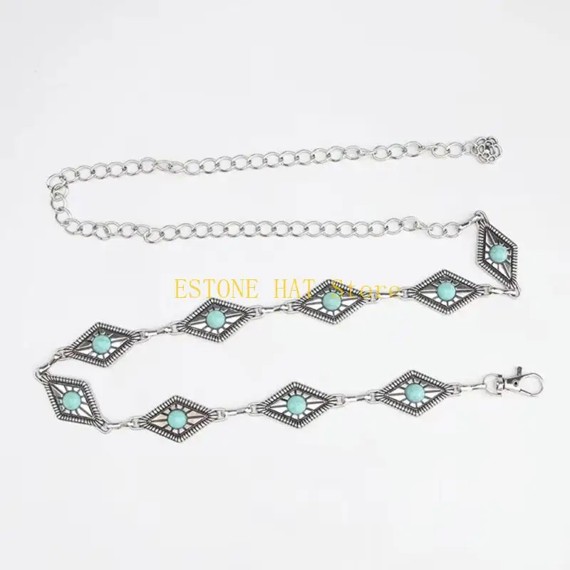 49MF Delicate Woman Prom Dress Belt Relief Turquoise Buckle Waist Belt for Girls