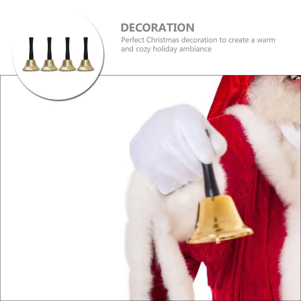 

4 Pcs Rattle The Bell Golden Ringing Hand Bells Wood Christmas Decor Rustic