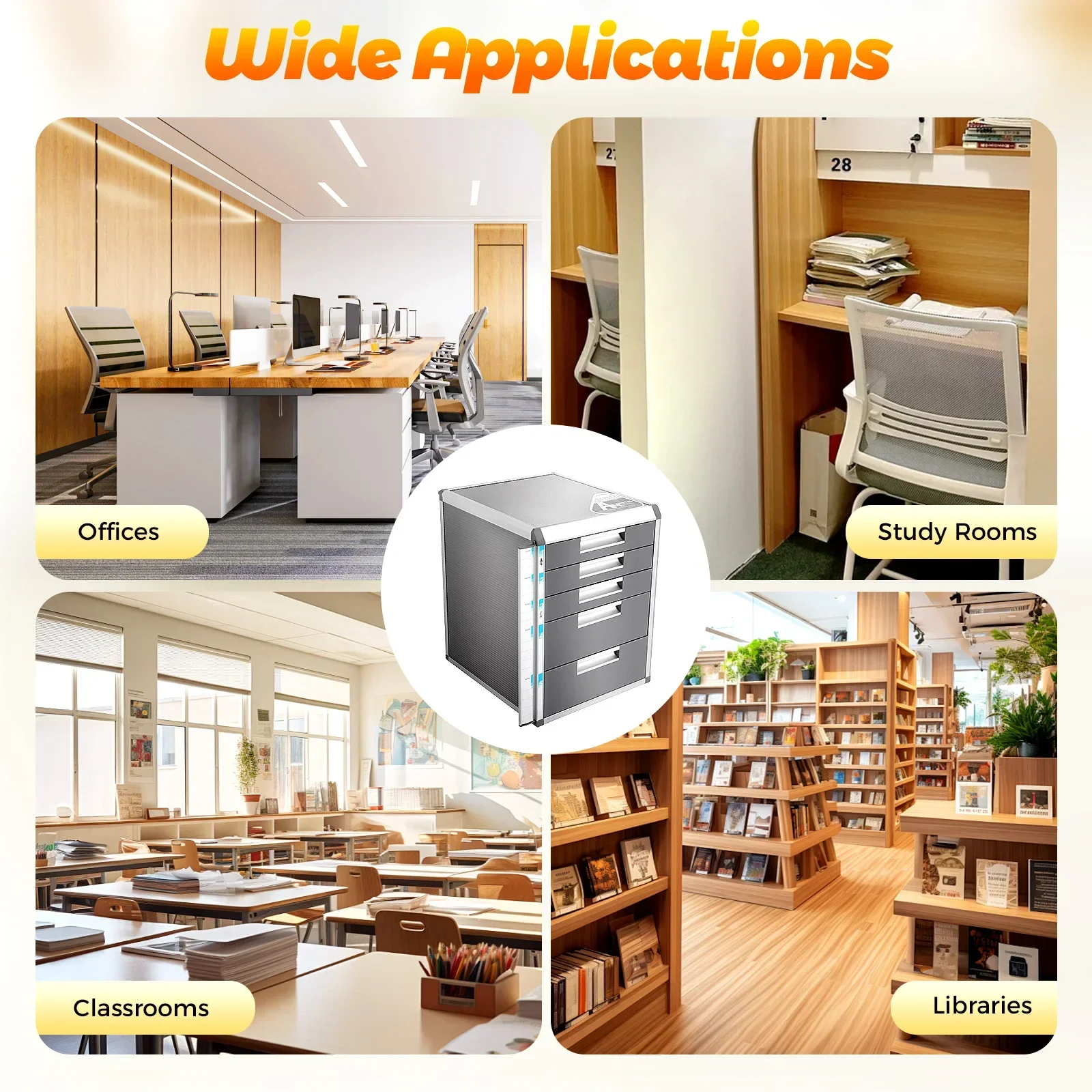 13.78"x12.4"x15.94"Lockable Document Storage Box, 5-Drawer File Organizer,Office Storage Cabinet-Aluminum Alloy&MDF Construction