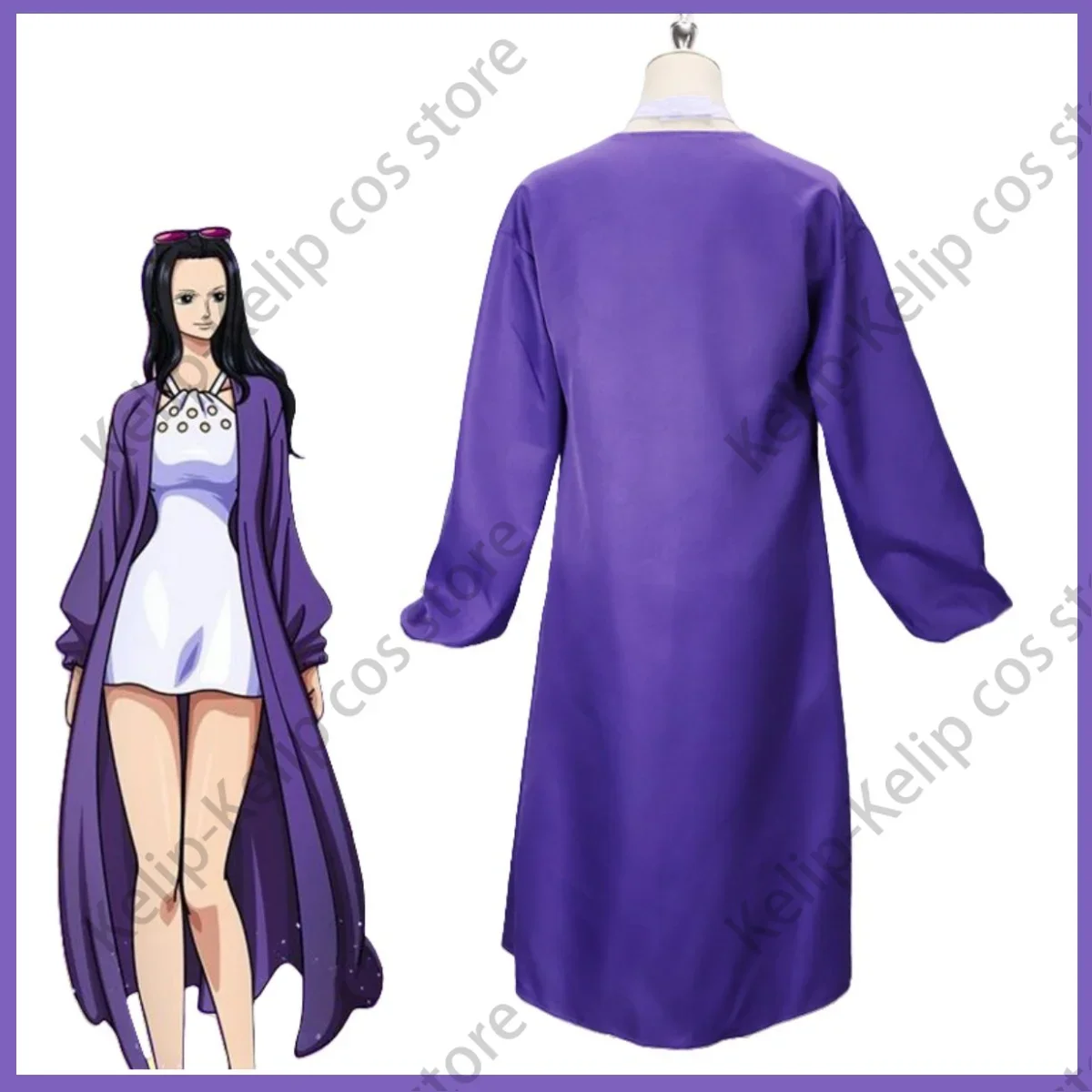 Anime Nico Robin Cosplay Kostüm Miss Allsunday Perücke Lila Kleid Lange Ärmel Mantel Mantel Frau Sexy Weihnachten Karneval Anzug