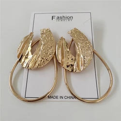 2025 New Golden Big Round Circle Geometric Statement Earrings Women Jewelry Indian Vintage Punk Metal Dangle Earrings