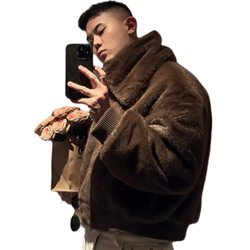 Men\'s Wear Imitation mink Warm Short Fleece Coat Fur Jacket New Fashion 2024 Autumn Winter Trendy Simple Clothing Male Top