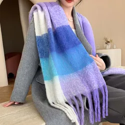 Lenço grosso de caxemira feminino, xale quente, lenço de pashmina, tessel longo feminino, novo envoltórios de luxo, inverno, 2022