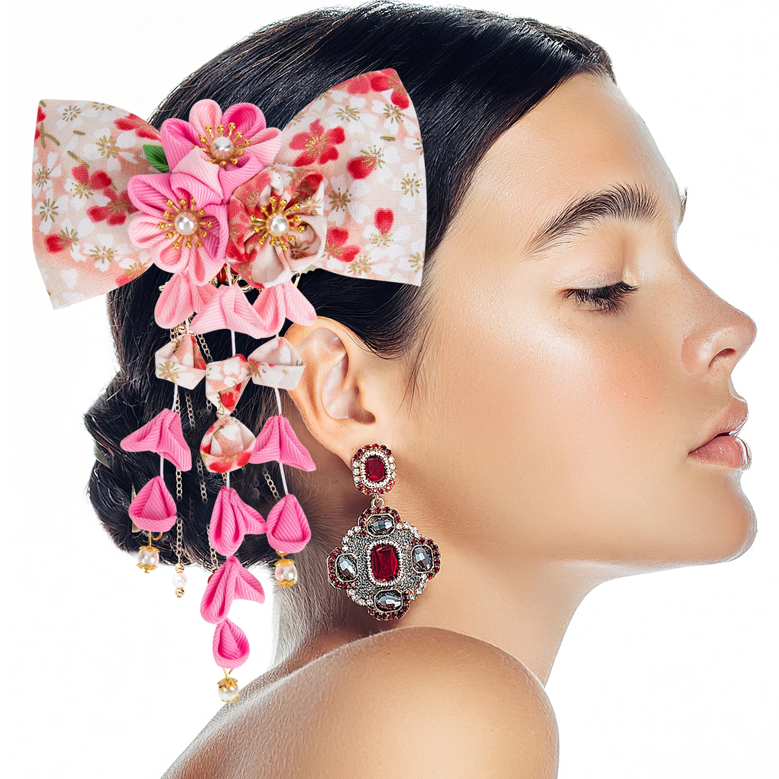 

Chic Bowknot Shape Hairpin Japanese Style Cotton Alloy Barrette Girl Costume Accessory Tassel Decorative Hairstyle Pin