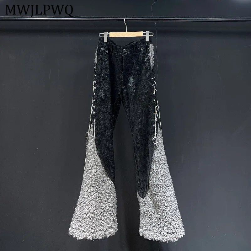 

MWJLPWQ Брюки из искусственного меха с узором из искусственной кожи, микроэластичные брюки, осень-зима 2022, новые высококачественные утолщенные повседневные расклешенные брюки 20816