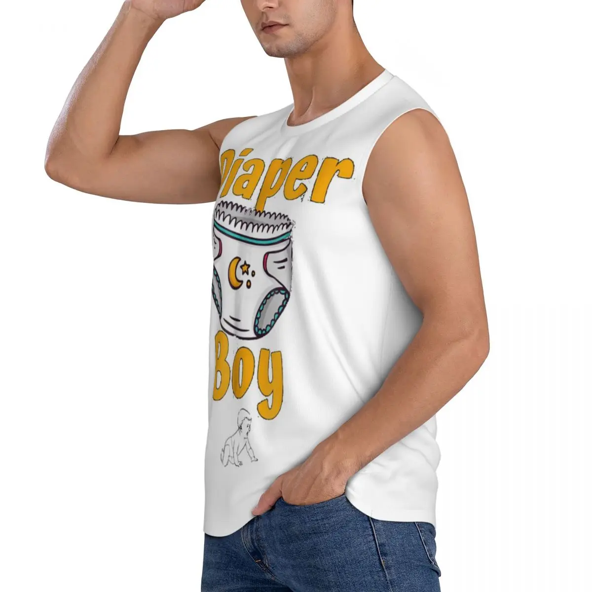 Diaper Boy Men Sleeveless Tank Tops Quick Dry Breathable Gym Fitness Running Summer Casual Sport Vest