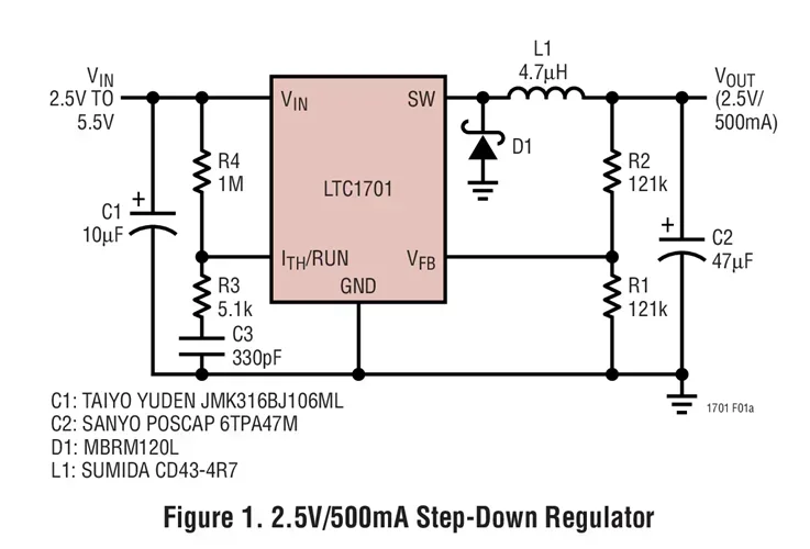 LTC1701BES5 LTC1701ES5 LTC1701 - 1MHz Step-Down DC/DC Converter in SOT-23