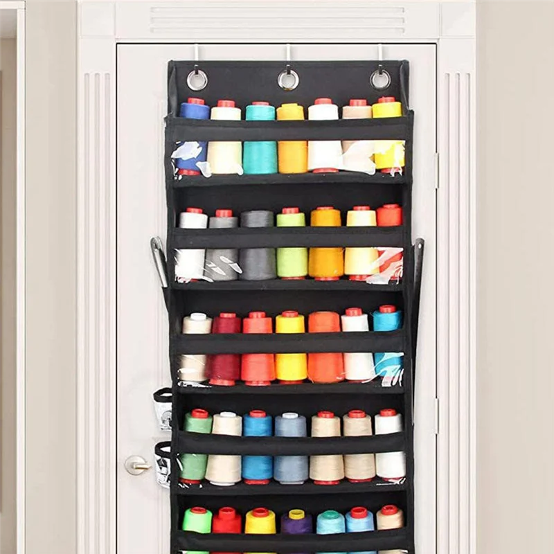 منظم تخزين غزل MOPHE، 5 طبقات فوق الباب، حقيبة كروشيه معلقة مع جيوب عميقة شفافة