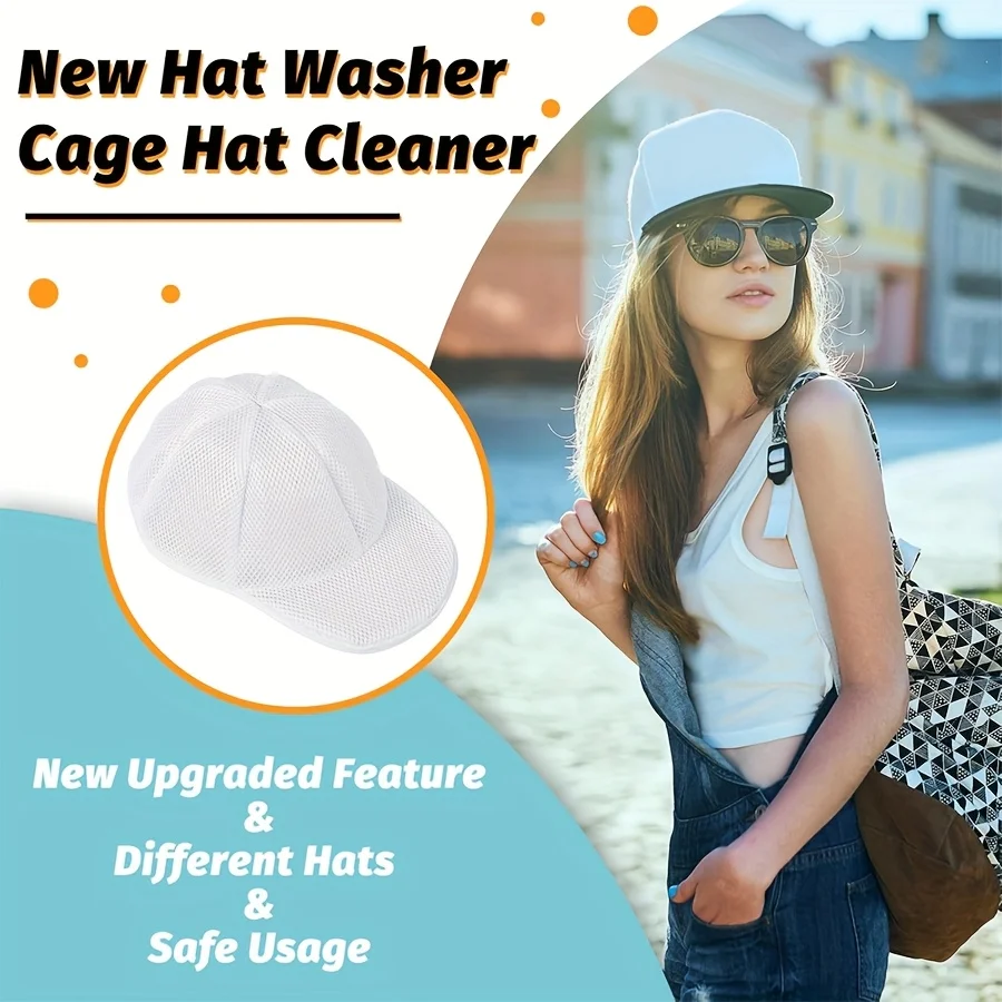قفص تنظيف غطاء الغسالة، غسالة الأغطية مع كيس شبكي، قبعة تنظيف قبعة البيسبول، مناسبة لتنظيف القبعات المختلفة