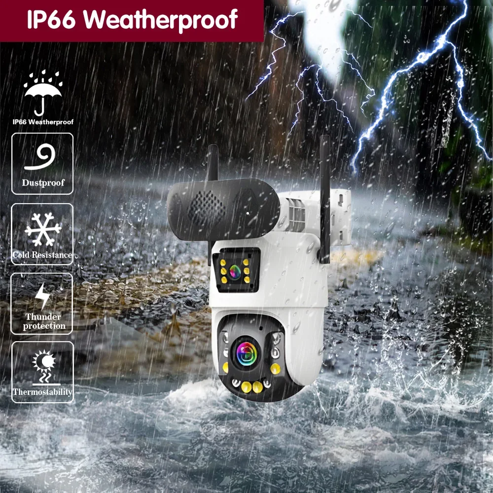 Kamera IP PTZ 4K z podwójnym obiektywem, Wi-Fi, 50-krotnym zoomem, do użytku zewnętrznego, z detekcją ludzi, ICSEE, kamera monitoringu CCTV z głośnikiem Bluetooth