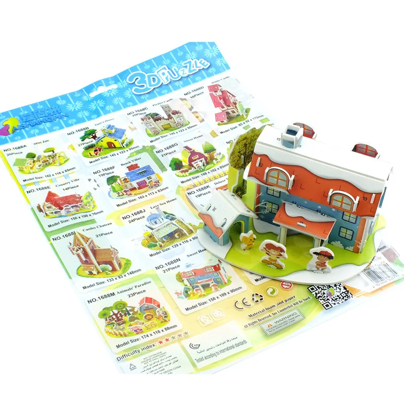 Mainan Puzzle anak Diy buatan tangan blok bangunan 3d teka-teki Stereo rumah kartun Eropa Villa kebun binatang Model Puzzle hadiah p323