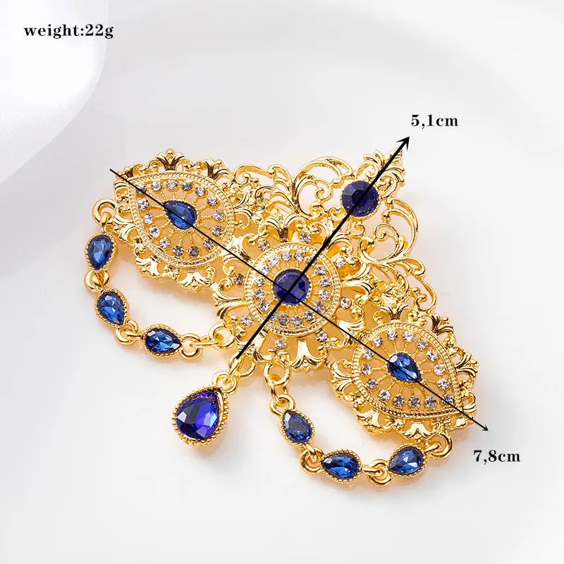 بروش تخريمية ذهبي مزخرف بأحجار كريمة ملونة، إكسسوار زفاف أنيق لملابس الزفاف والاحتفالات التقليدية