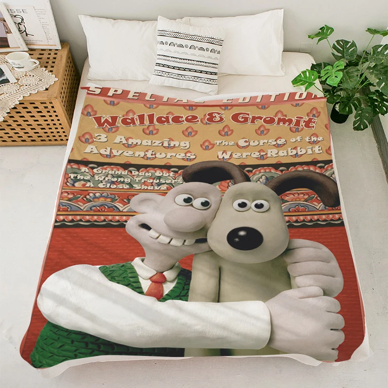 Anime Blanket S-Wallace Gromits Microfiber Fluffy Soft Blankets for Winter King Size Blanket Warm Knee Fleece Camping Blanket