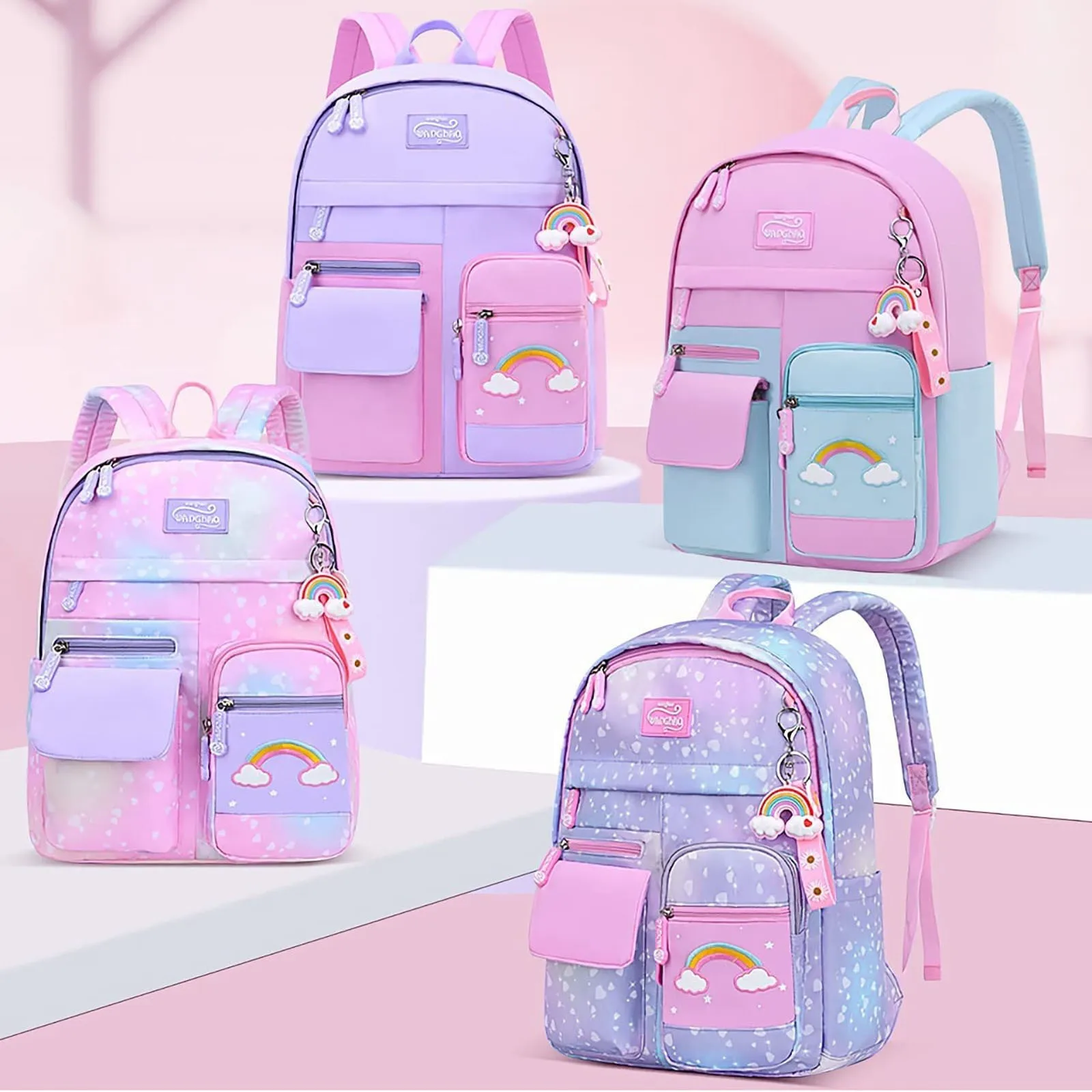 2024 Primary School Backpack Cute Colorful Bags For Girls Princess School Bags Waterproof Children Rainbow Series Schoolbags