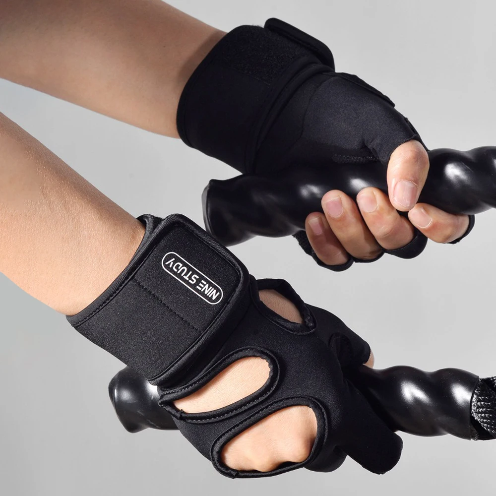 1Pair Fitness Half-finger Cycling Sports Gloves Weightlifting Gloves with Wrist Wrap Breathable Non-slip for Gym Workouts Unisex