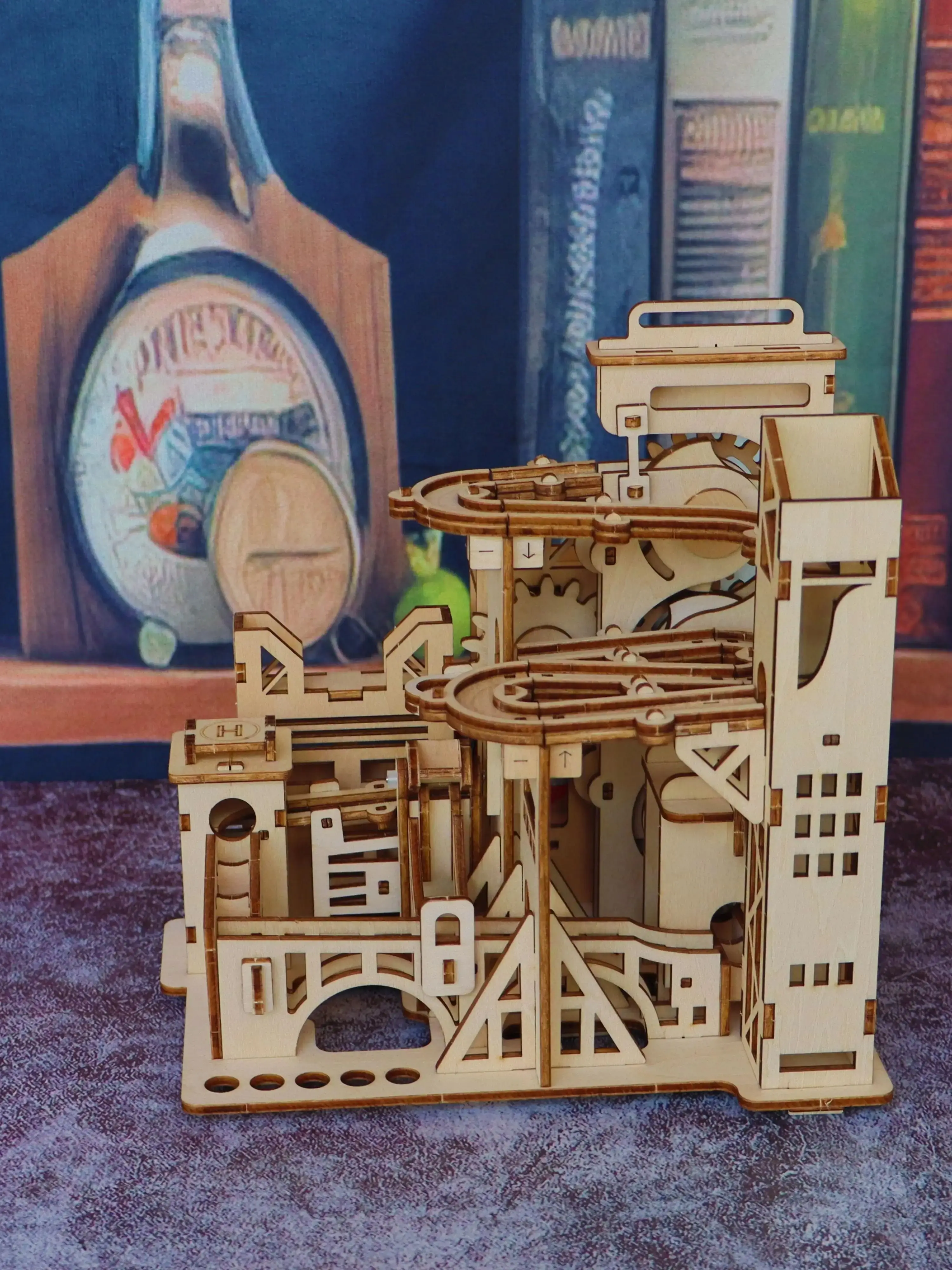 Pista meccanica puzzle in legno 3D, giocattolo di assemblaggio meccanico creativo, modello di struttura di trasmissione di simulazione, inter genitore-figlio