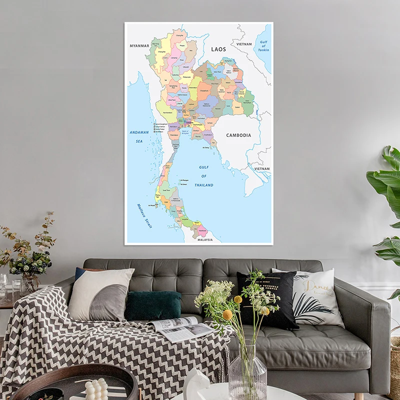 100*150Cm Thái Lan Bản Đồ Bản Đồ Hành Chính Trong Tiếng Anh Không Dệt Tranh Canvas Trang Treo Tường Và hình In Trang Trí Nhà Cửa