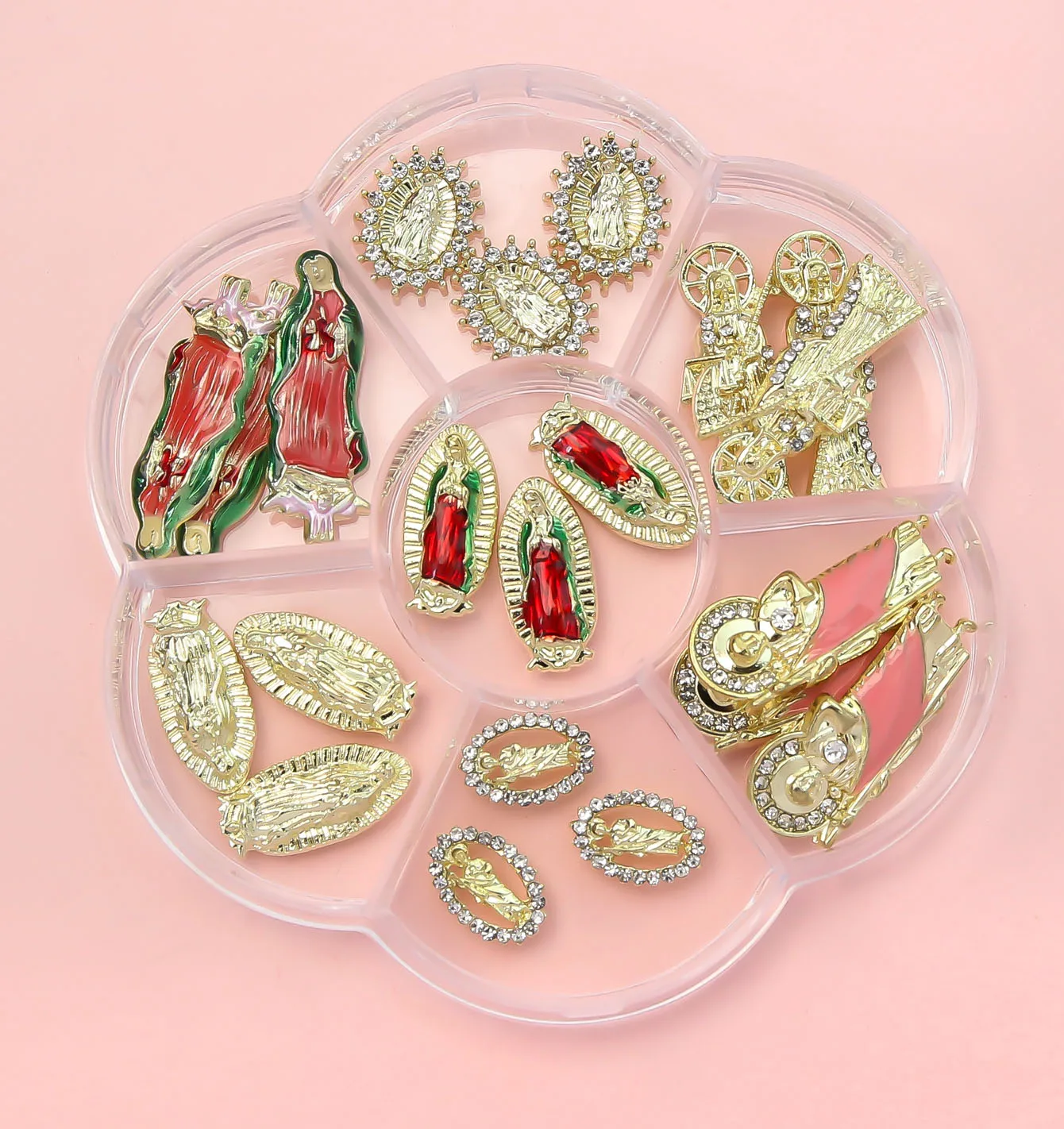 21Pcs/box Luxury Alloy Virgin Mary 3D Nail Charms 15-25mm Glitter Diamond Virgin Mary Nail Art Decor DIY Metal Y2K Mary Virgin