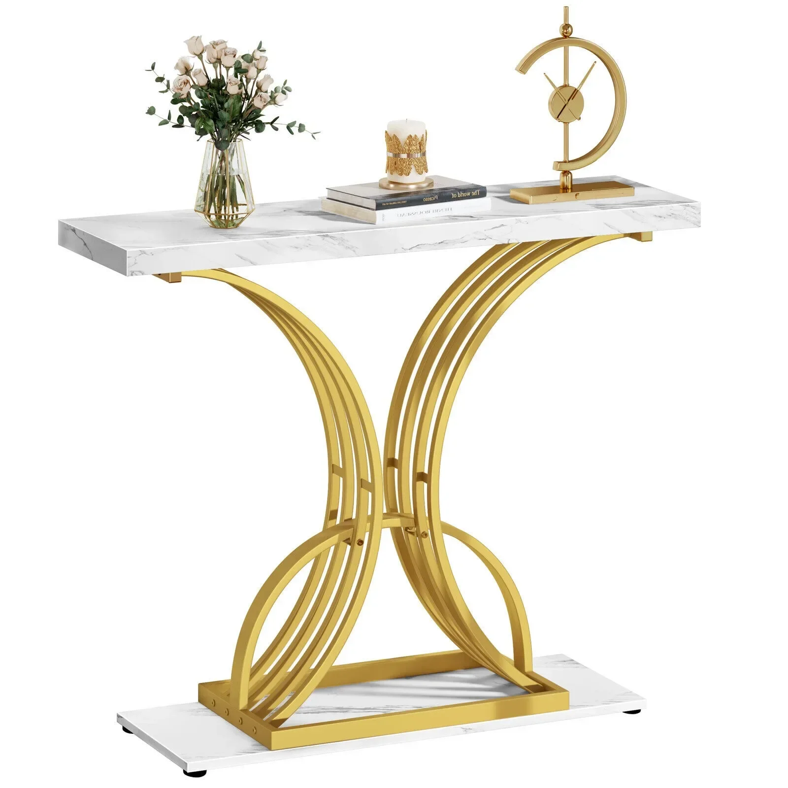 Table console moderne en faux marbre blanc 39 "/32" US, table d'appoint pour entrée salon