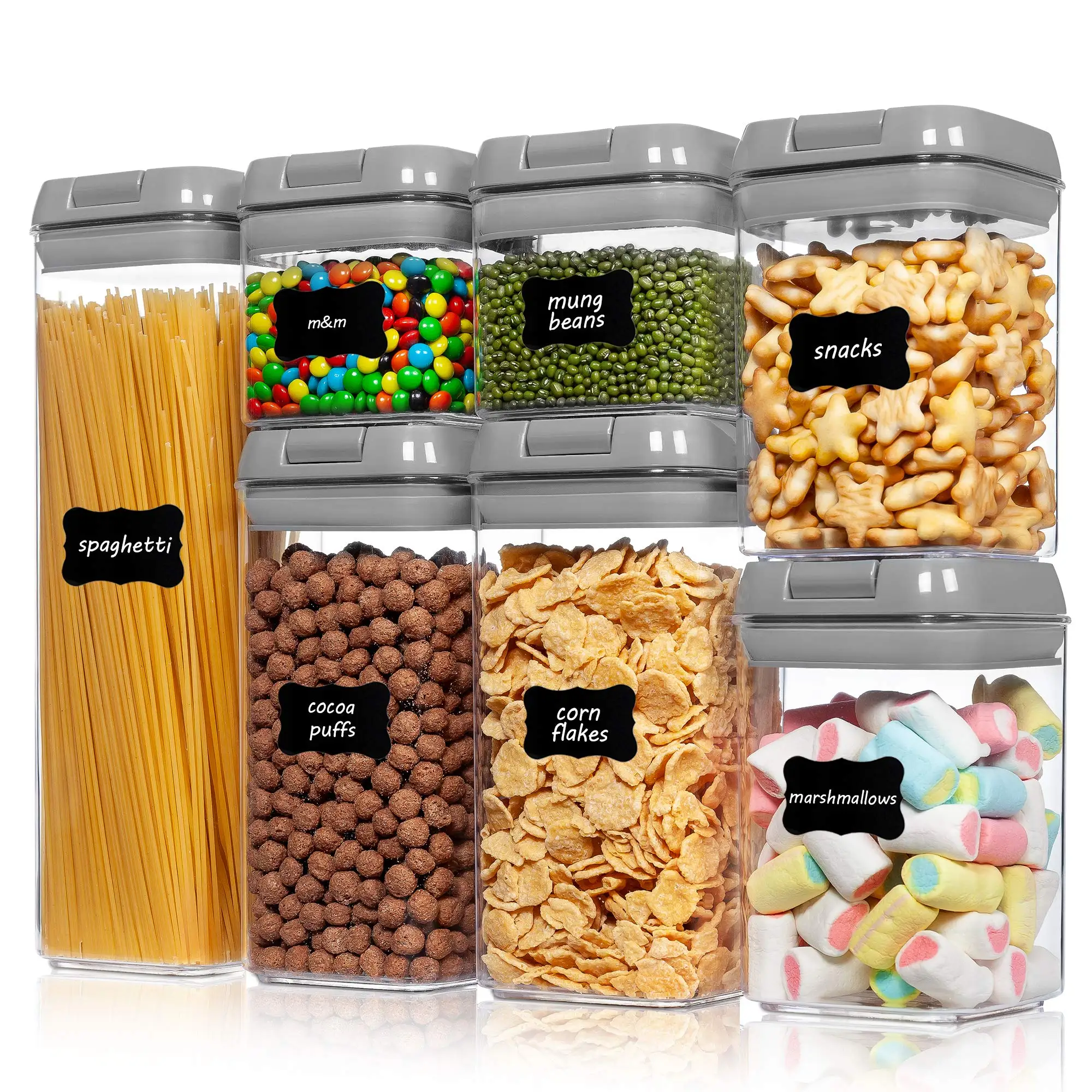 Kitchen 7pcs Food Containers Set BPA Free Plastic Airtight Storage Box With 10stickers and Pen