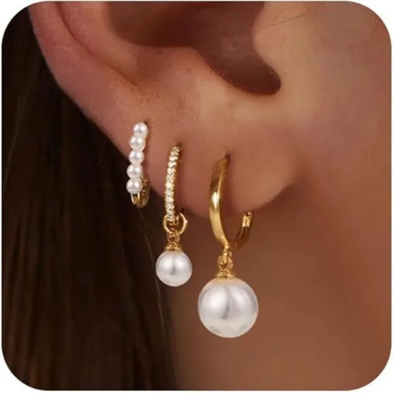 

3PCS Exquisite Zircon Hanging Earrings Set for Women Stainless Steel Flower Dangle Earring Cartilage Piercing Jewelry