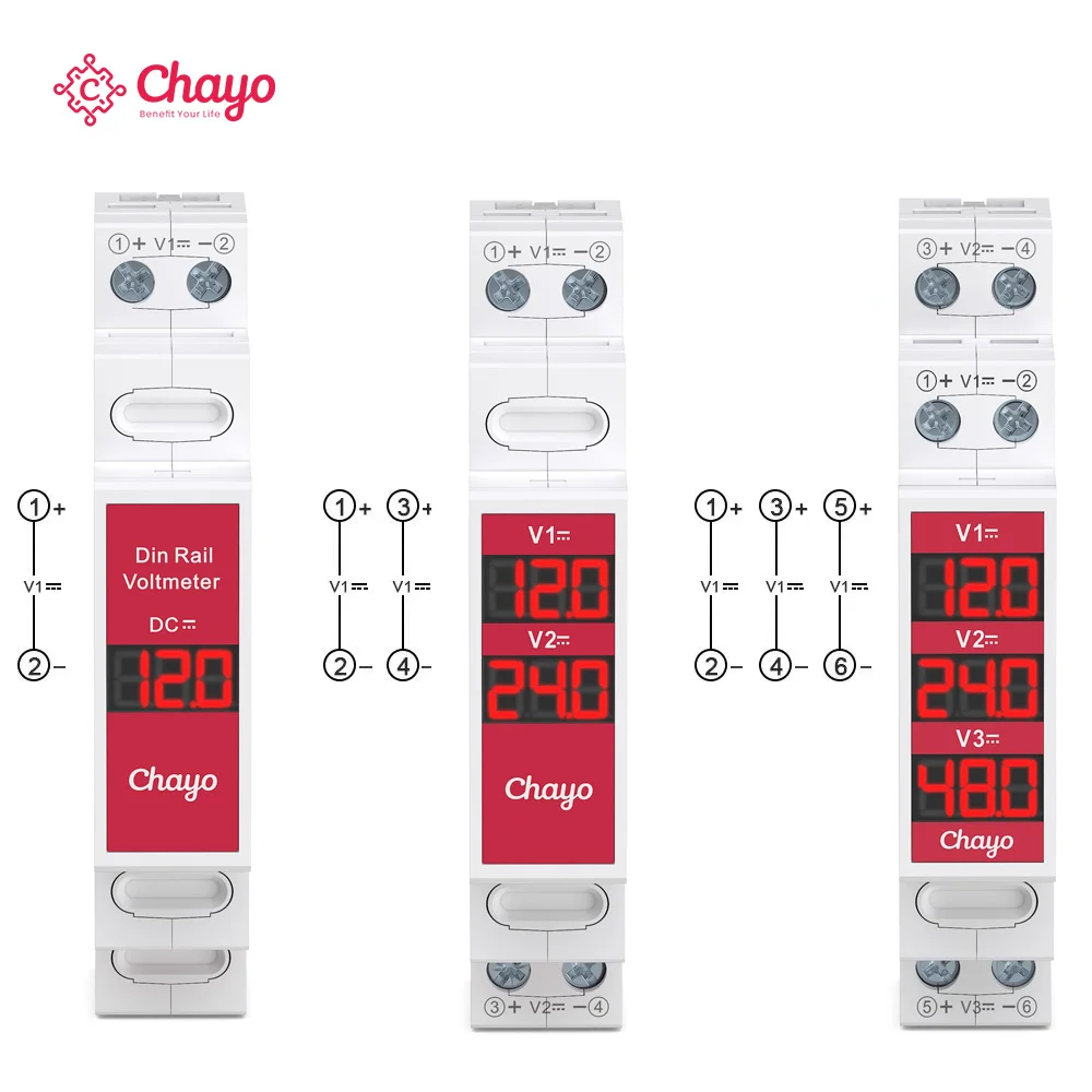Single/ Dual/ Triple Ways Din Rail Mount Voltage Meter 11V-310V DC Mini Modular Voltmeter LED Digital Display Detector chayo