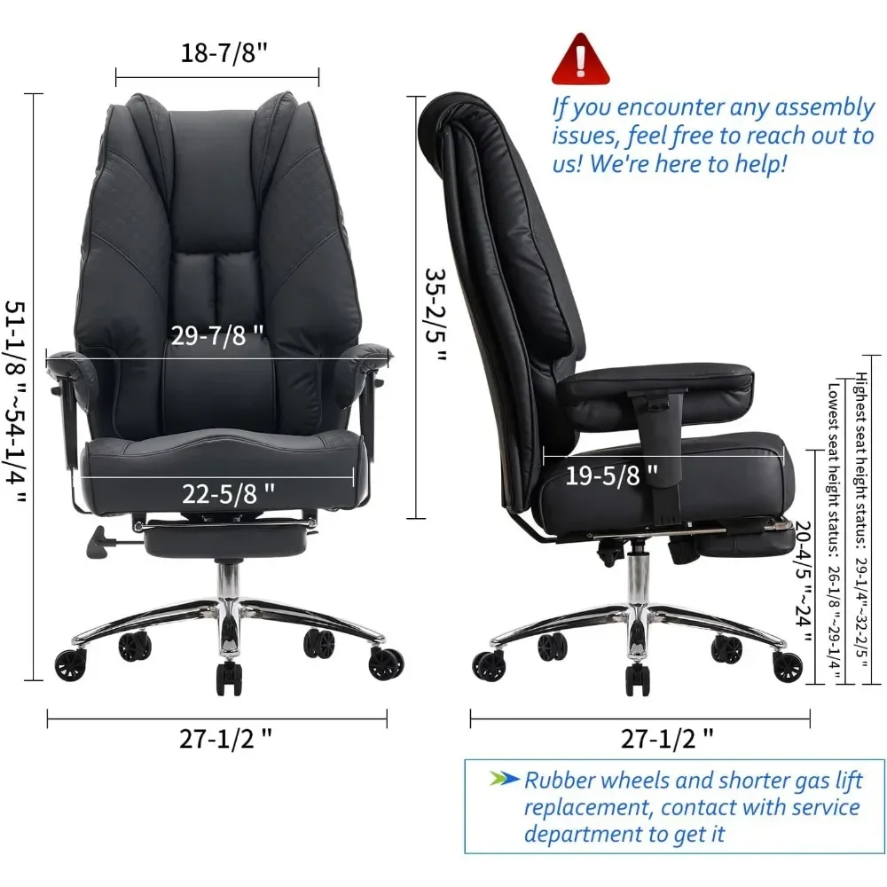 Big and Tall Office Chair 400lbs Wide Seat, Leather High Back Executive Office Chair with Foot Rest