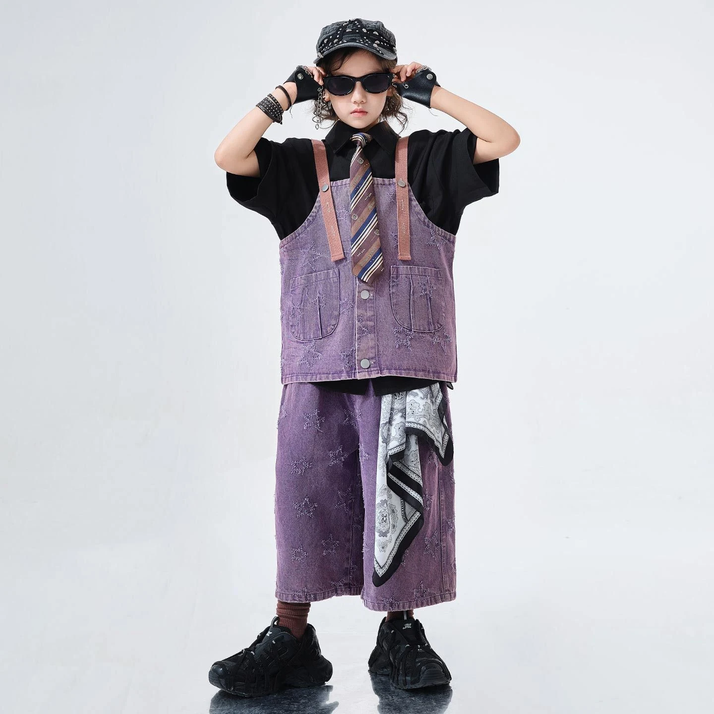 Kinderen Street Dance Hiphop Prestaties Kostuums Voor Meisjes Paars Bretels Denim Pak Jongens Jazzdans Kleding DQS20138