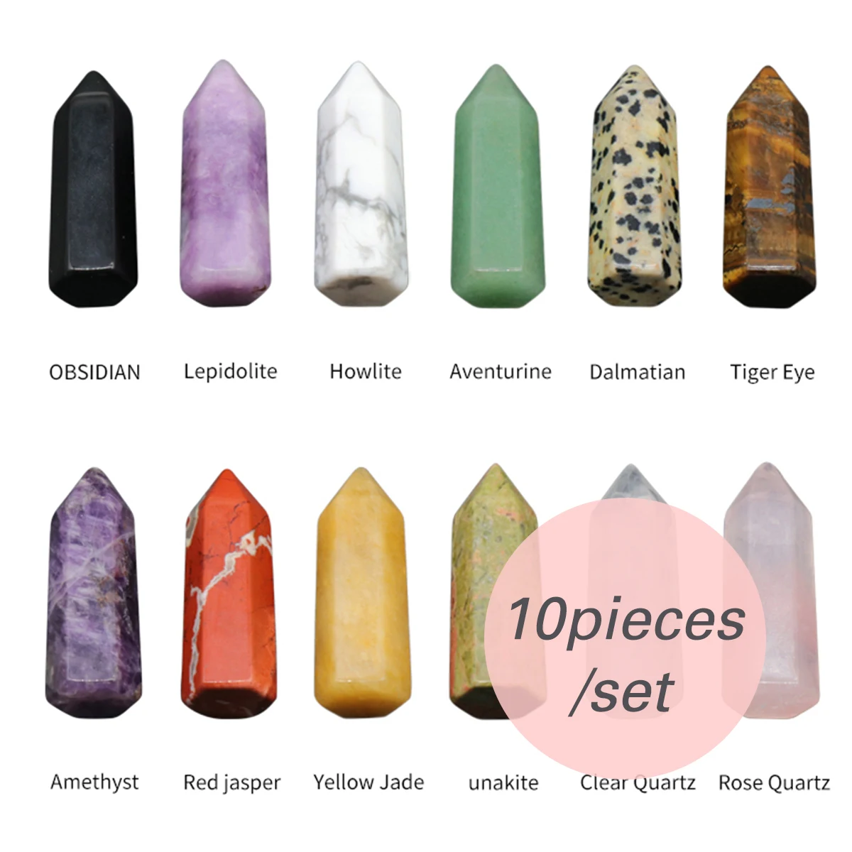 Wholesale 10pieces Crystal Natural Stone Hexagonal Prism Ornaments Home Decoration Jewelry Accessories 7-39x12-14mm