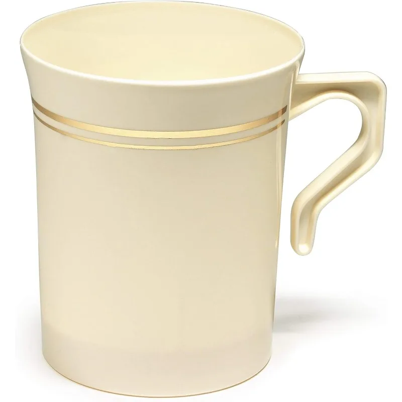 

OCCASIONS 120 Mug Pack,Heavyweight Disposable Wedding Party Plastic 8 oz Coffee/Tea/Cappuccino/Espresso Cups with Handles