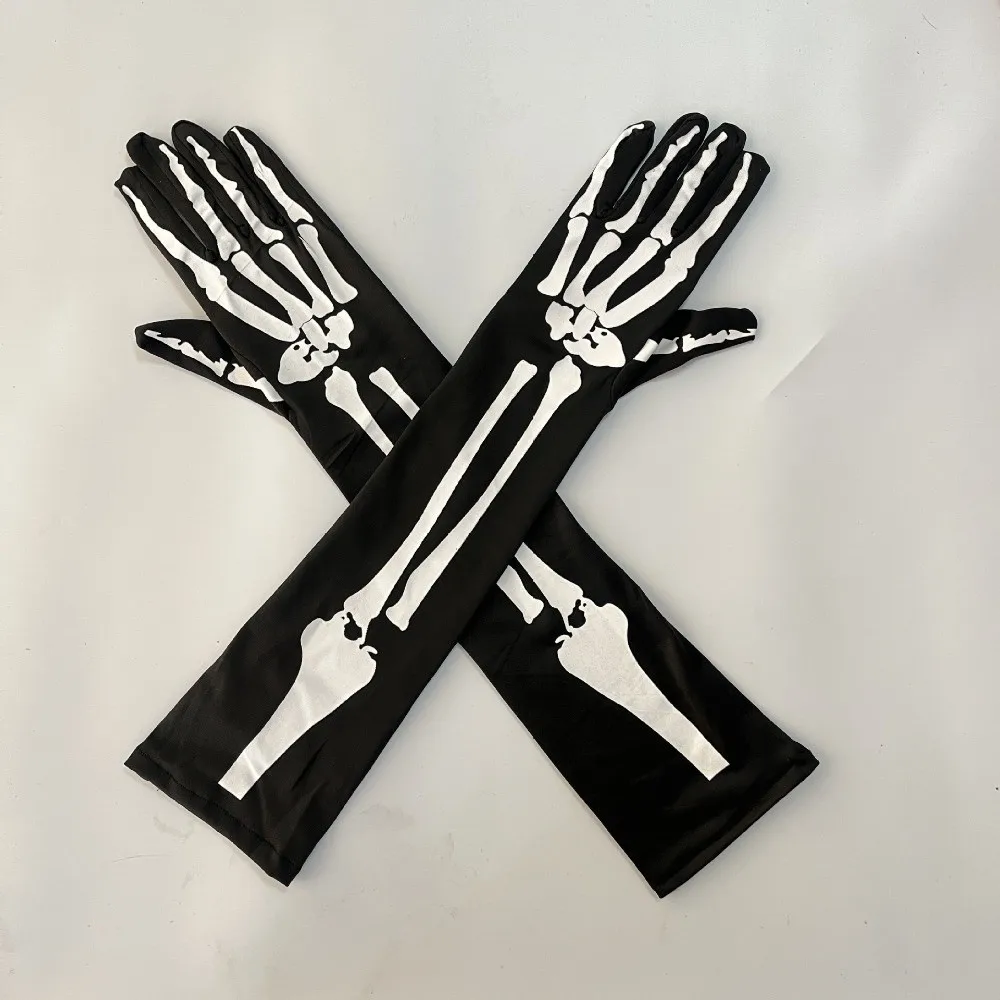New Long Skull Gloves Elastic Full Finger Skeleton Gloves Cosplay Gloves Costume Role Playing