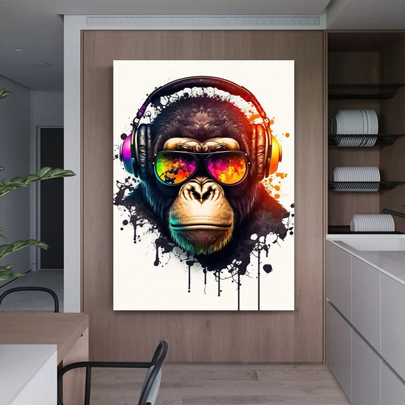 

Abstract Animal Graffiti DJ Music Monkey Poster Printing Canvas Painting Wall Art Pictures for Living Room Home Decoration