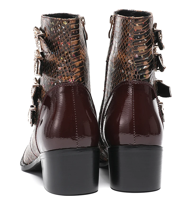 Neue Punk Stil Niet Gürtel Schnalle Dekor Männer Mid-Kalb Stiefel Metall Spitz Spleißen Leder Schuhe Männlich Lace-up Motorrad Stiefel – Detail 6