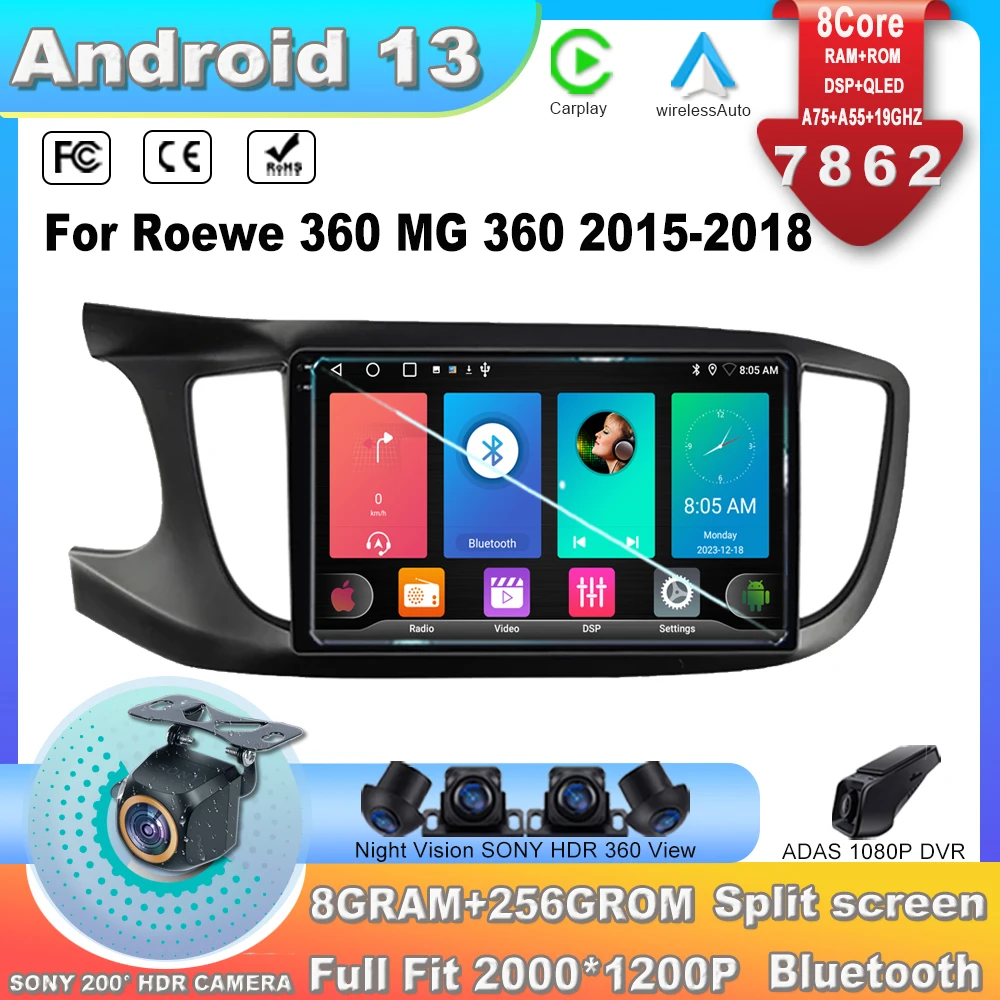 

Car Radio Stereo For ROEWE 360 MG 360 2015-2018 Android 13 GPS Navigation Multimedia Monitor Player Intelligent System 8 core