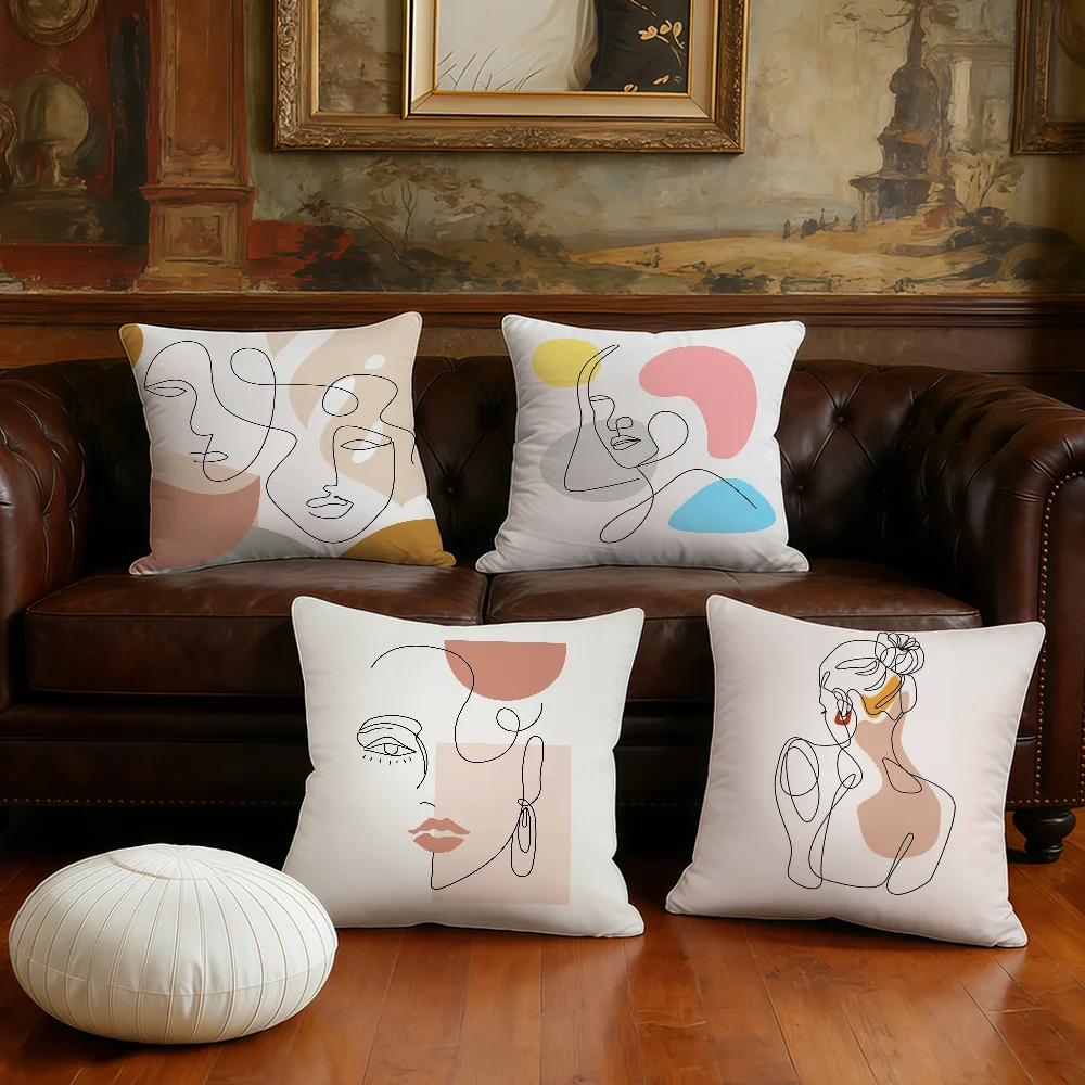 A-Abstract F-Facial Series Printing cushion cover Plush Fabric Soft Double Sided Print Sofa Cushion Cover Throw Pillow Covers