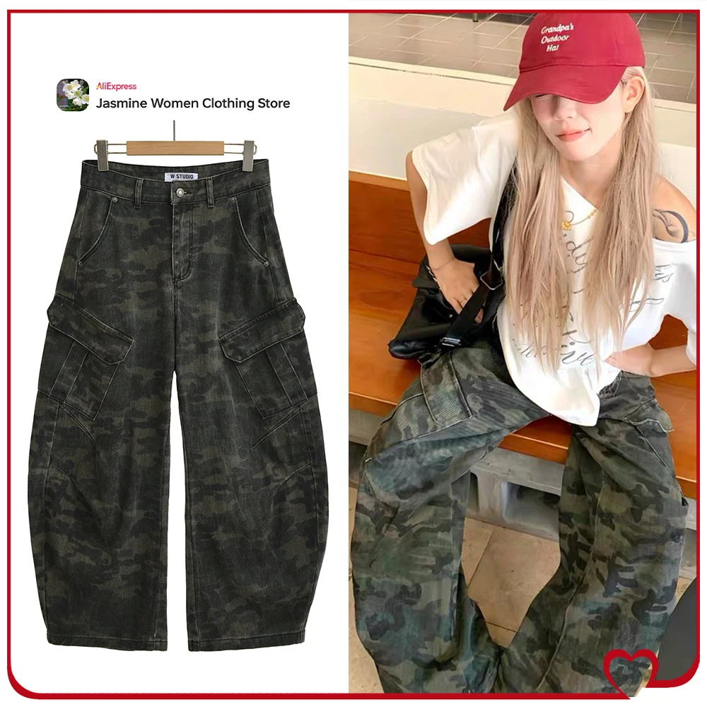 Cool and Chic Women Camouflage Cargo Pants with Flap Patch Pockets at Leg and Back Vintage American Style Casual Pants for Women