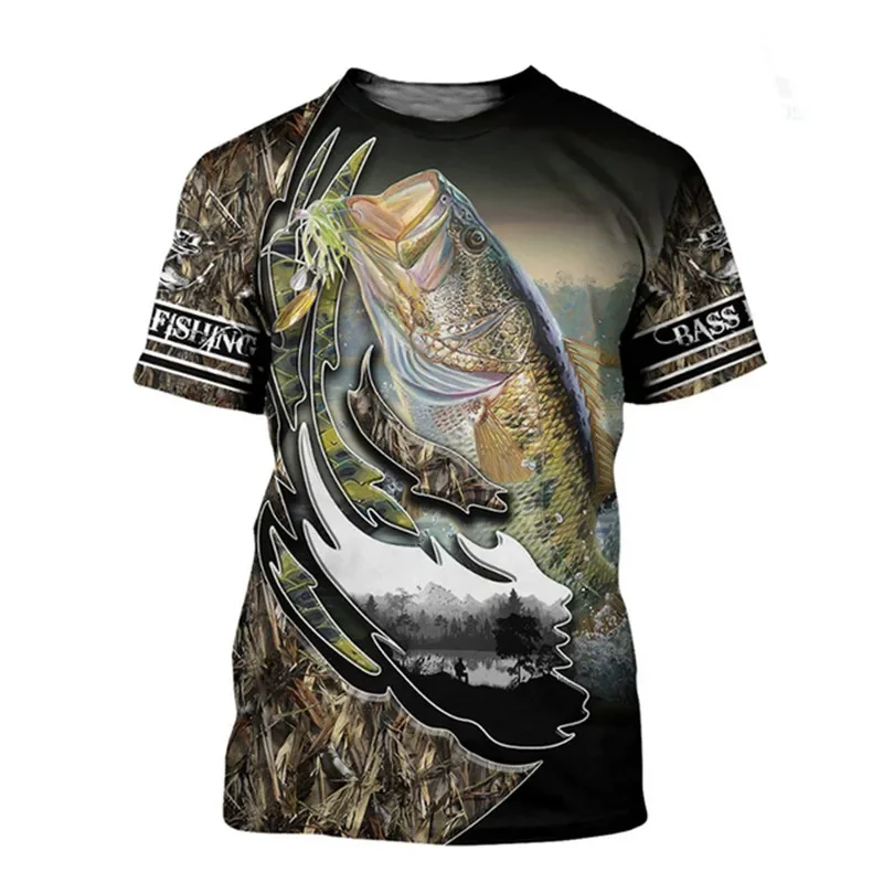 New Summer Tide Go Fishing Pattern Men T-Shirts  Casual 3D Print Tees Hip Hop Personality Round Neck Short Sleeve Quick-Dry Tops