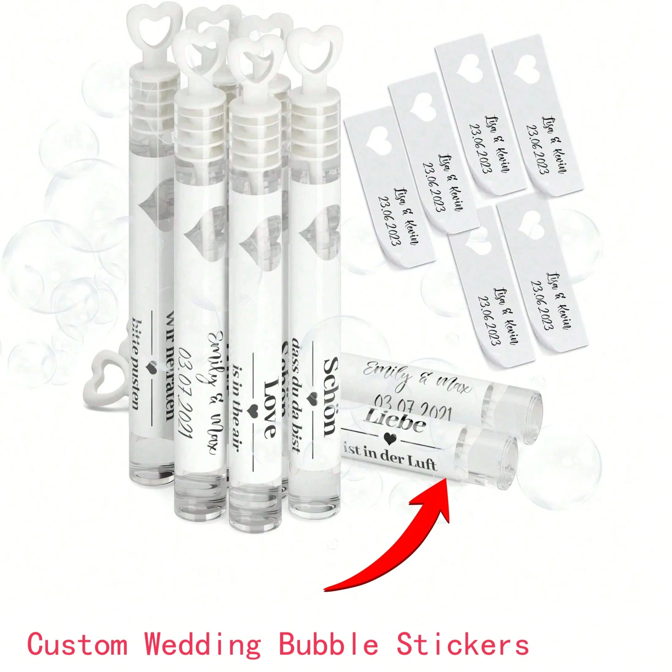 100 pegatinas de burbujas de boda personalizadas, etiquetas personalizadas con nombre + fecha, regalos para invitados de burbujas de boda, (solo pegatinas)