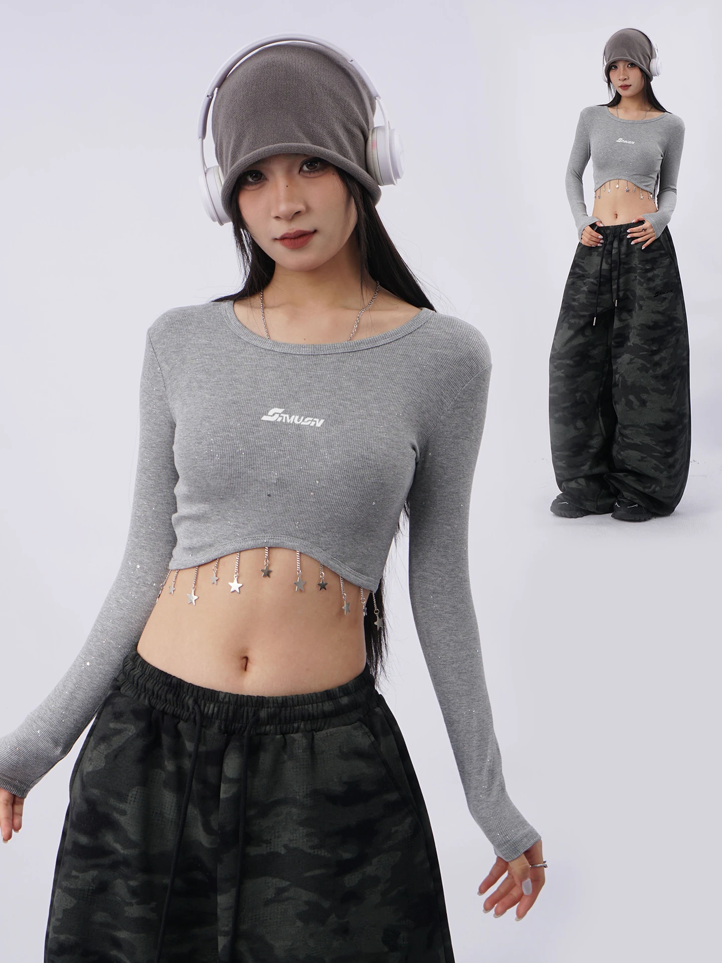 

Модный укороченный топ для танцев с длинным рукавом, вышивкой звезд на плечах, облегающий, в повседневном стиле