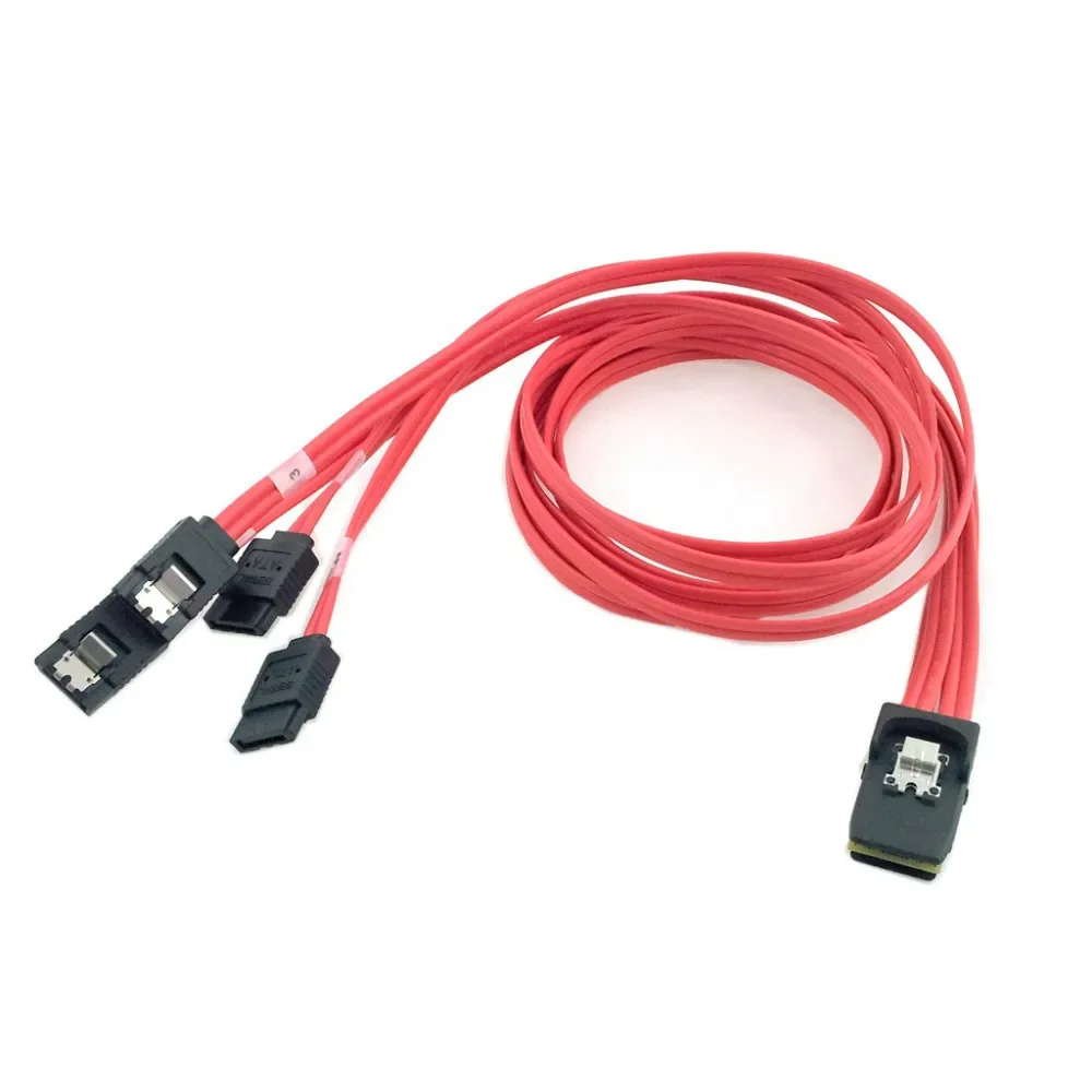 100cm Mini SAS 4i 36Pin SFF-8087 Host a 4 SATA 7Pin disco duro objetivo Fanout Raid Cable con pestillo Color rojo