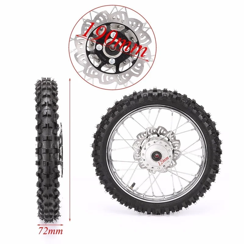 12mm 60/100-14'' Front Wheel Rim Tire w/ Disc Brake for Dirt Pit Pro Bike Taotao 125/140/150/160cc CRF70  TTR100 110 KLX65