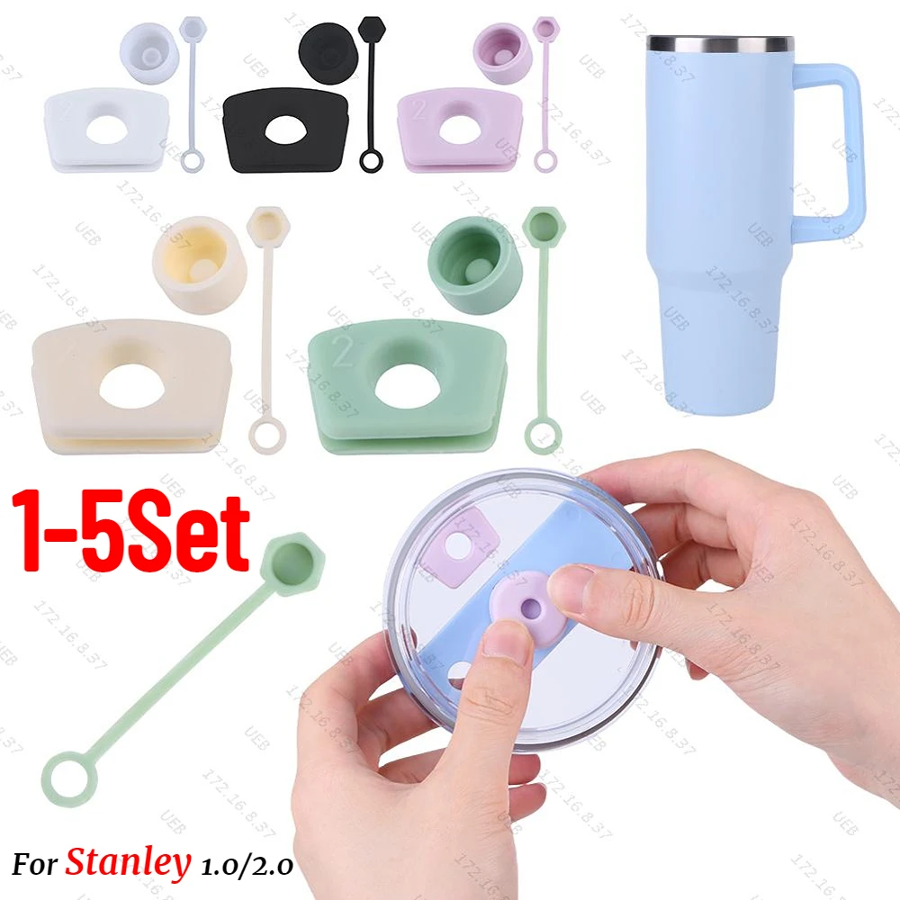 Silicone Spill Proof Stopper Set Anti-Leak Straw Cap Spill Stopper Straw Cover Cap for Stanley Cup 1.0/2.0 Tumbler Accessories